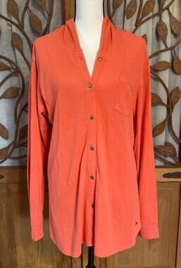 JAG, Cindy Hoodie waffle-knit top, Coral, size large